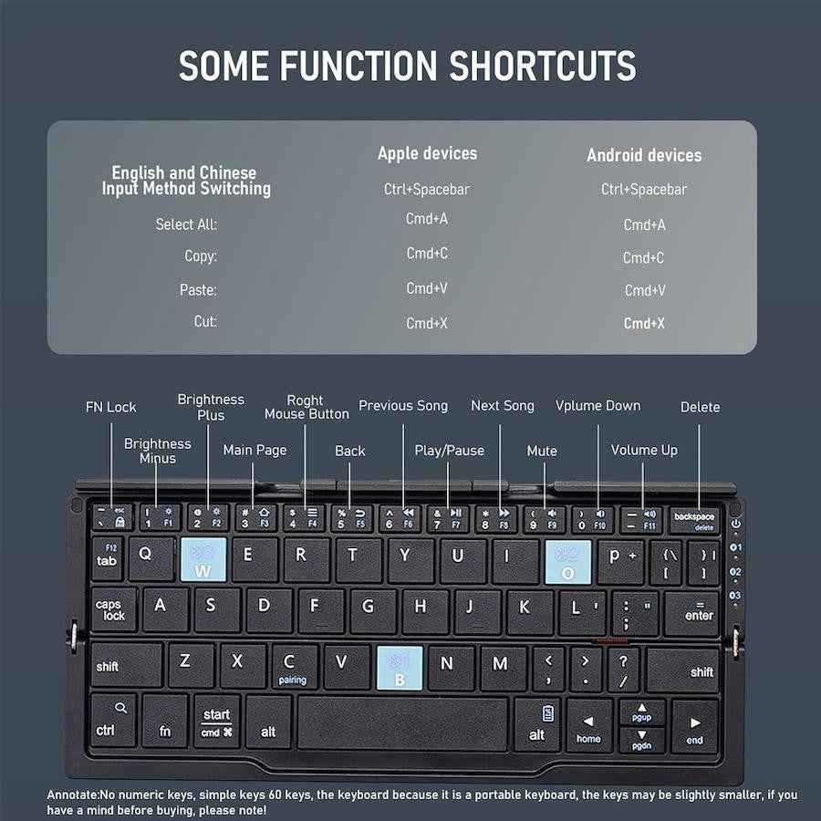 Ultra-Slim Foldable Bluetooth Keyboard - Wireless Rechargeable Travel Keyboard
