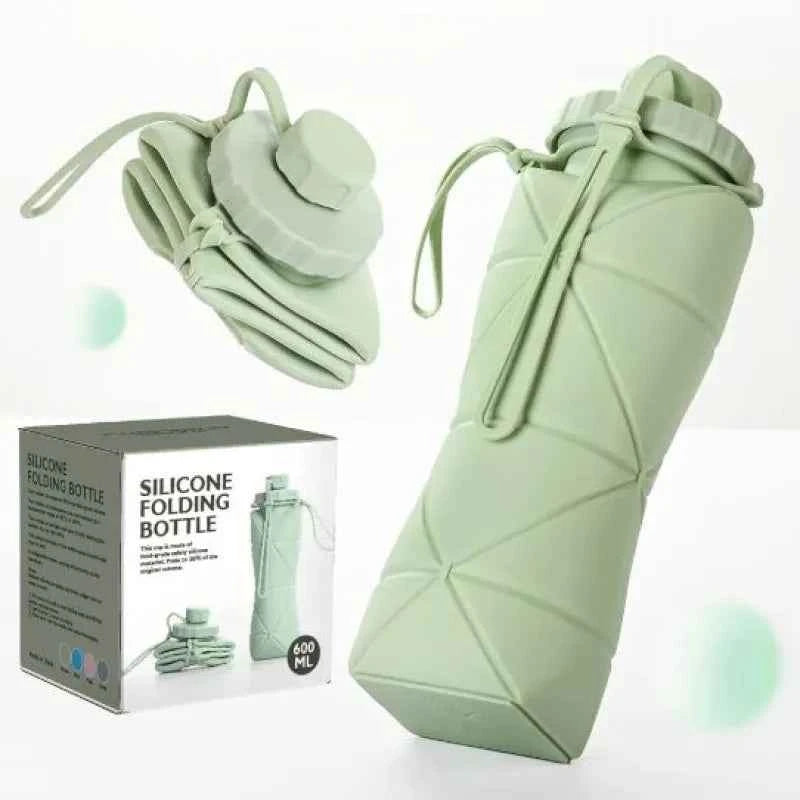 600ml Foldable Silicone Water Bottle – Reusable Leakproof Sports Bottle
