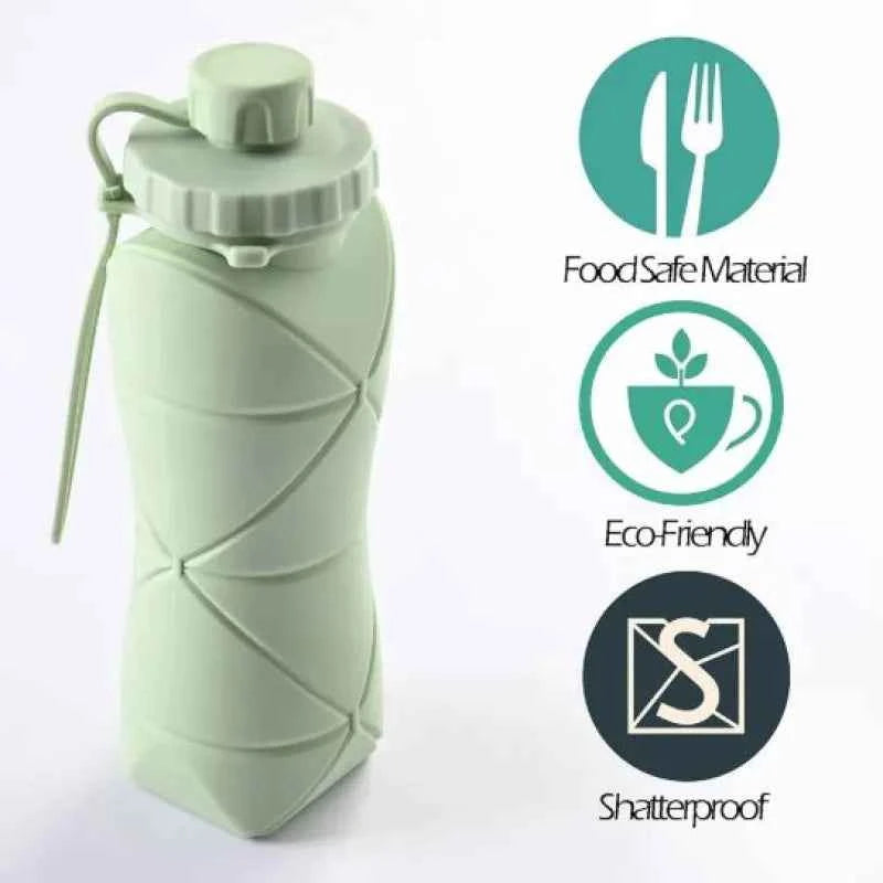 600ml Foldable Silicone Water Bottle – Reusable Leakproof Sports Bottle