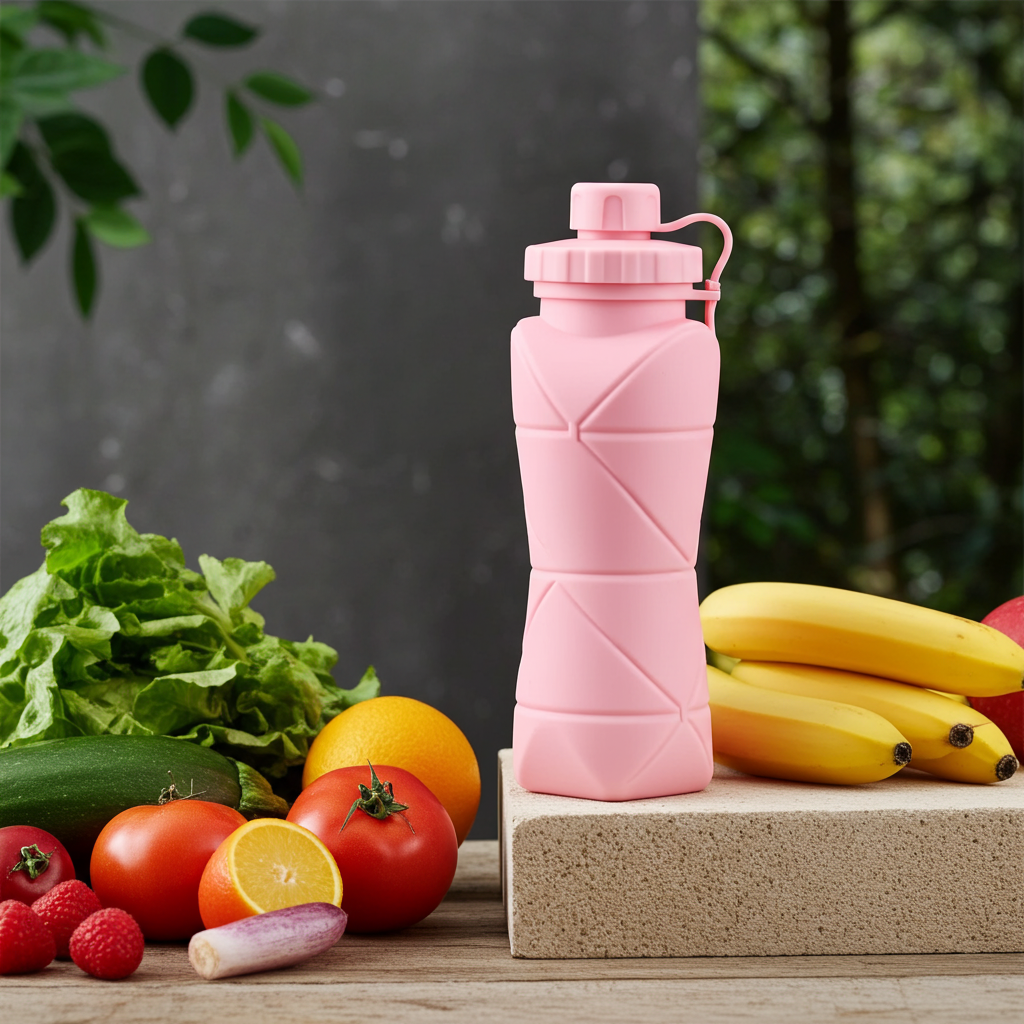 600ml Foldable Silicone Water Bottle – Reusable Leakproof Sports Bottle