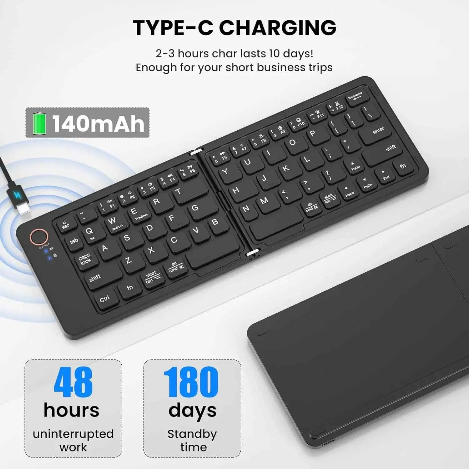 Portable Wireless Foldable Keyboard – Multi‑Device Compatible