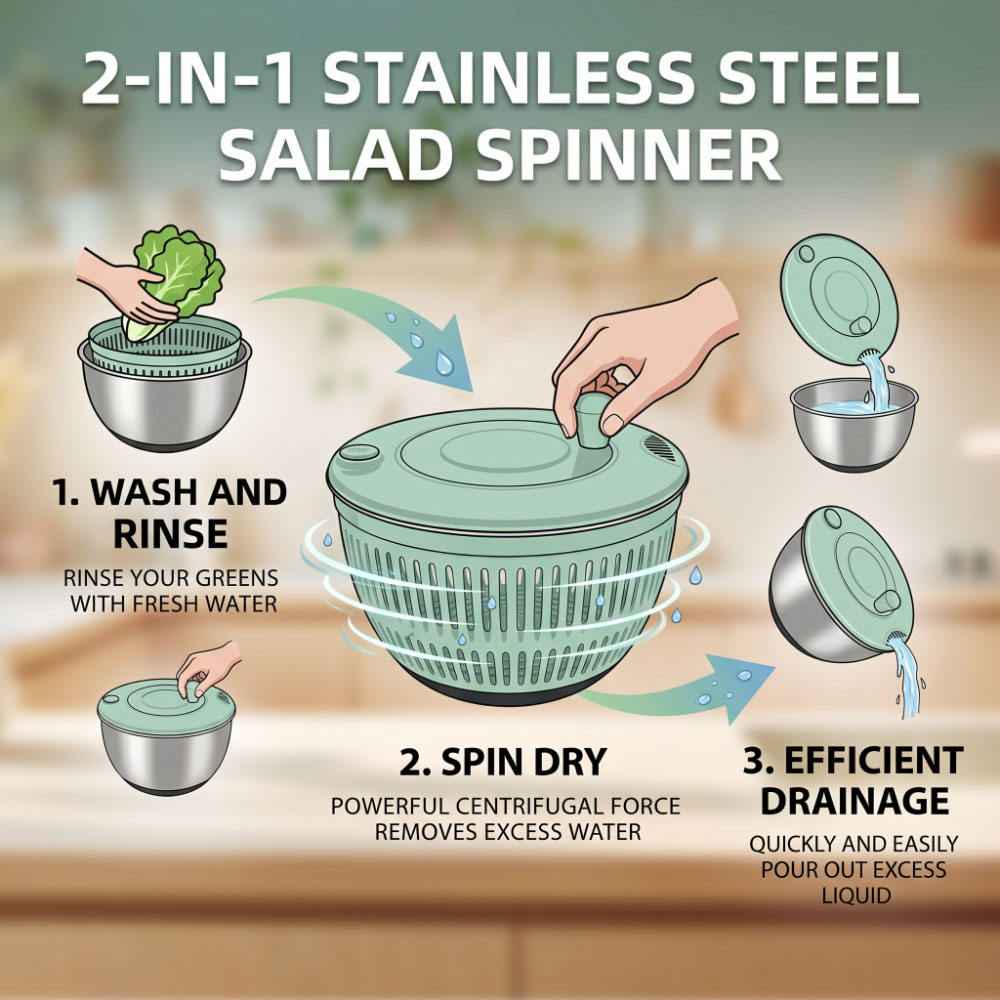 Salad Spinner Quick Drying Vegetable Dehydrator with Non Slip Base
