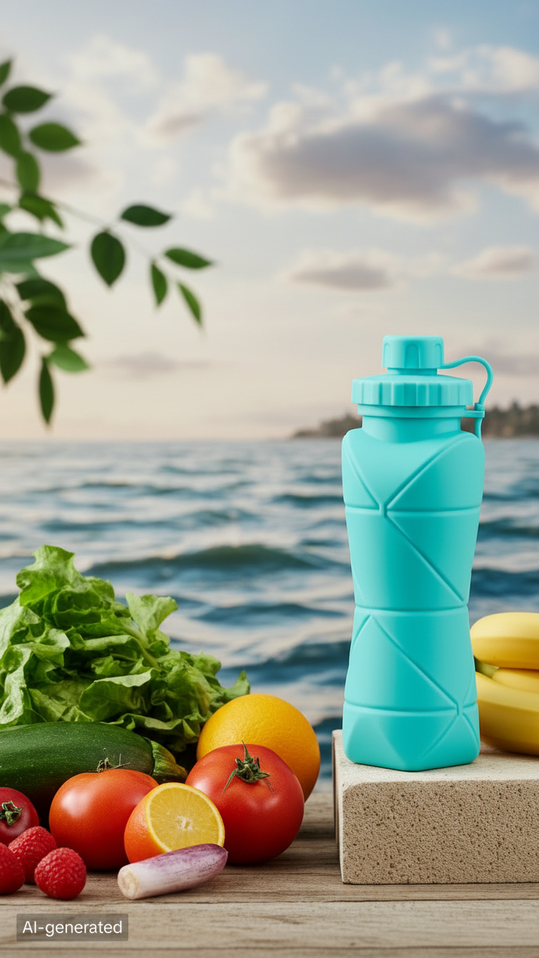 600ml Foldable Silicone Water Bottle – Reusable Leakproof Sports Bottle