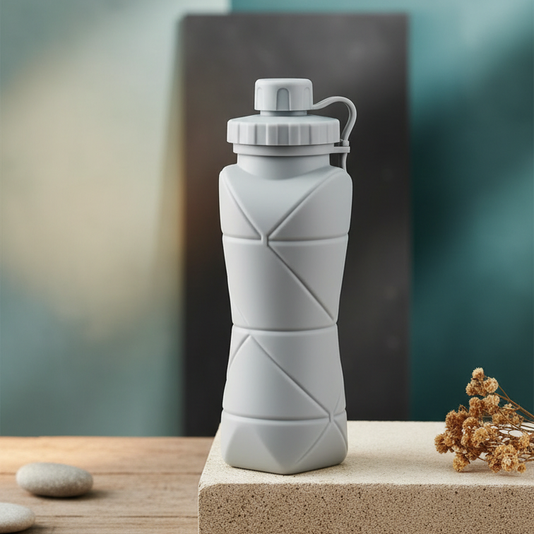 600ml Foldable Silicone Water Bottle – Reusable Leakproof Sports Bottle